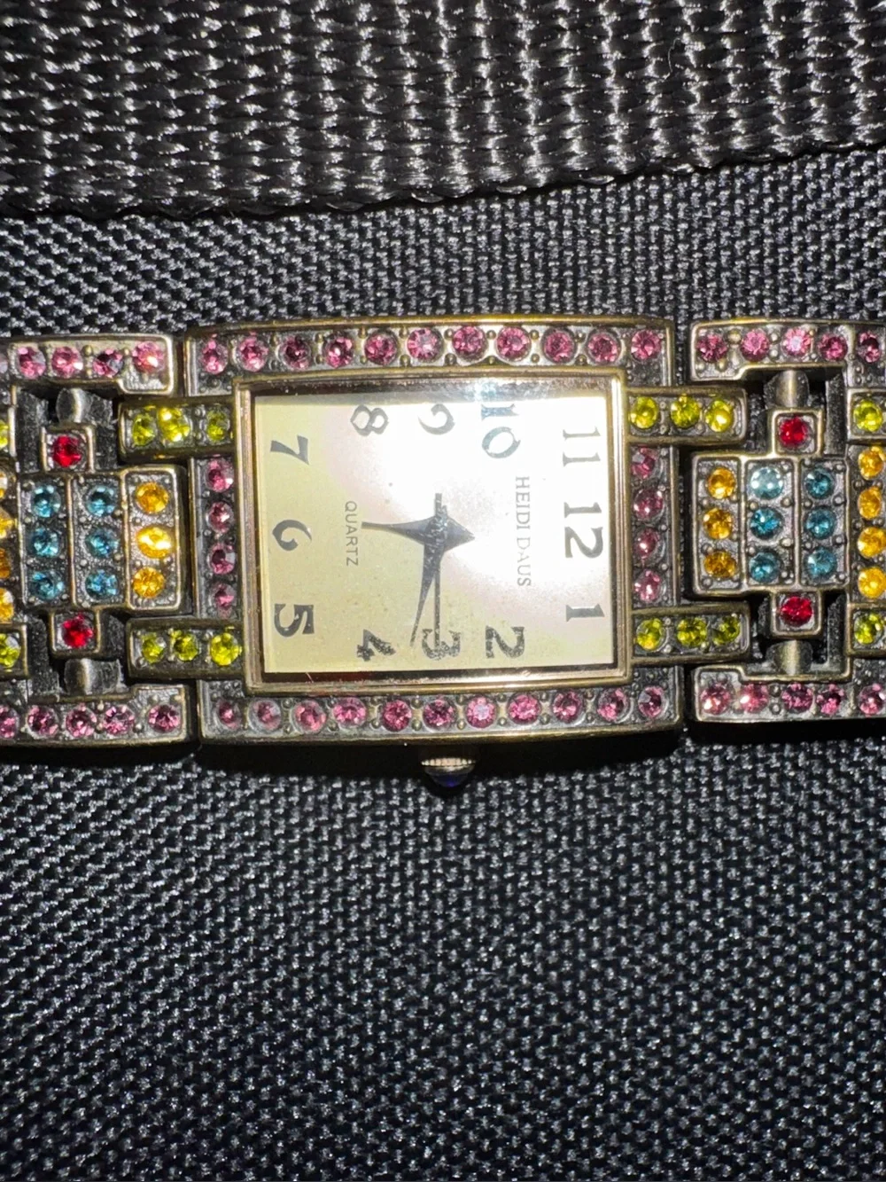 Heidi Daus Multicolor Crystal Bracelet Watch in Pink, Yellow, Blue & Red